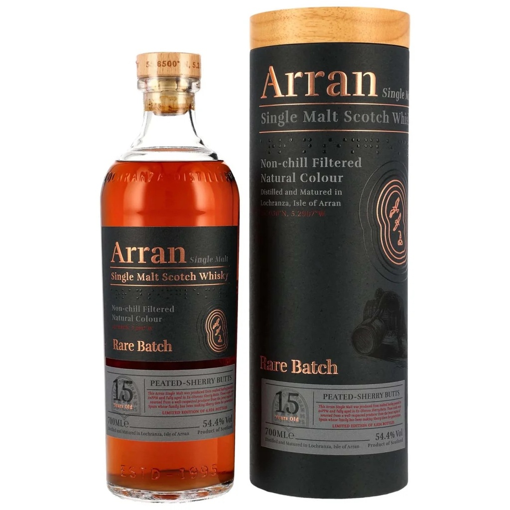 Arran 15 Jahre - Rare Batch - Peated Sherry Butts - Single Malt Scotch Whisky 54,4% Vol. 0,7l